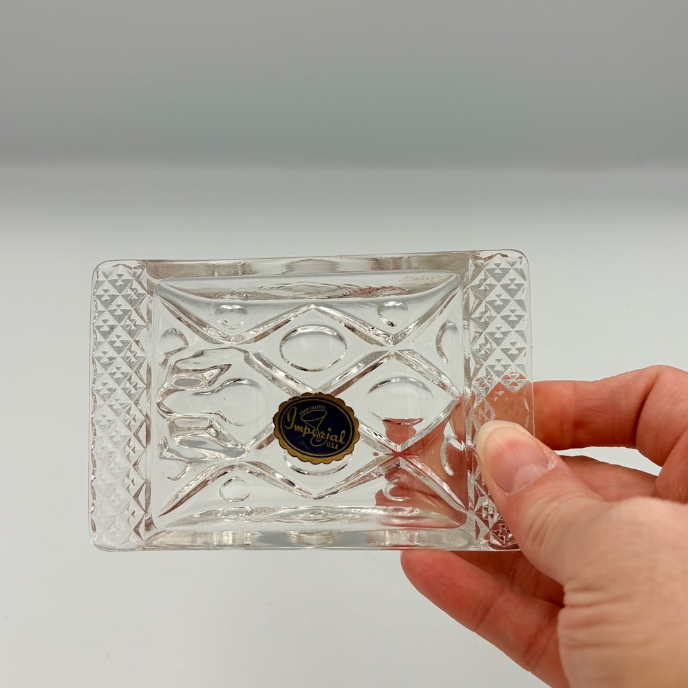 Imperial Glass Hand Crafted Ashtray Clear Diamond Cut Vintage USA - Picture 2 of 10